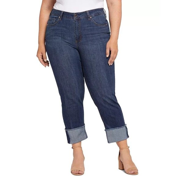 Seven7 Women's Plus Size High Rise Slim Straight Cuff Jeans Avalon Blue 20W - Picture 1 of 10